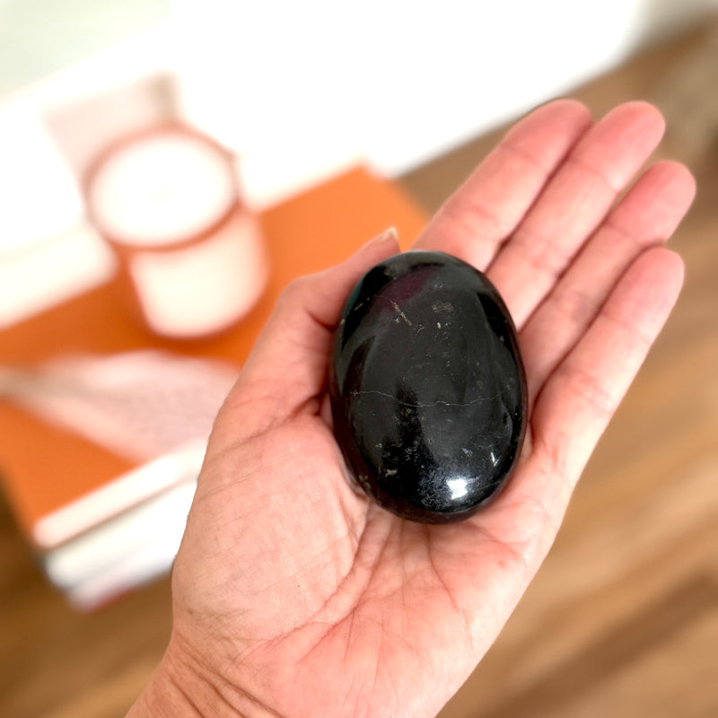 Black Tourmaline Polished Palm Stone