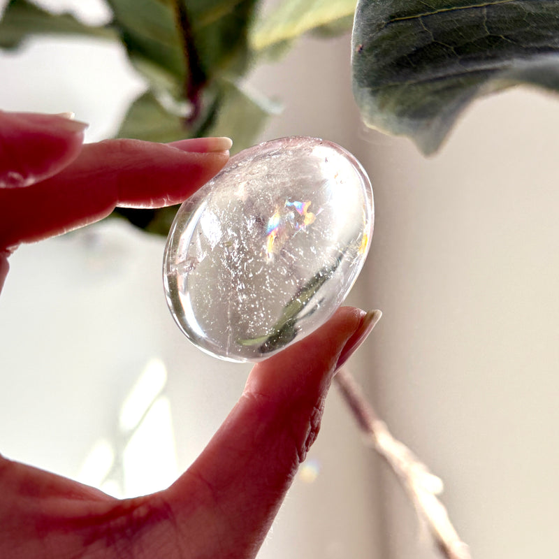 Clear Quartz Crystal Polished Gallet Palm Stone