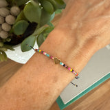 Colorful Glass Bead Heart Adjustable Bracelet