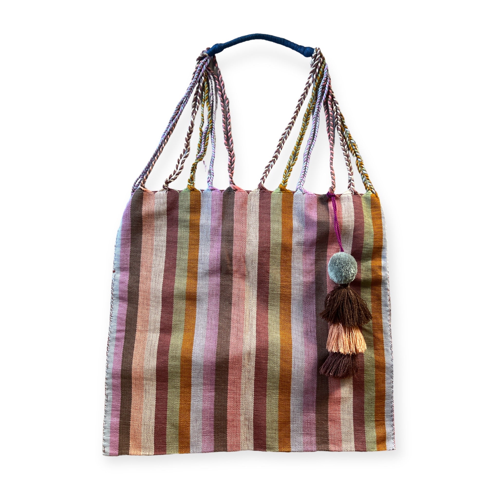 Mexican Striped Hammock Bag with Pom Pom