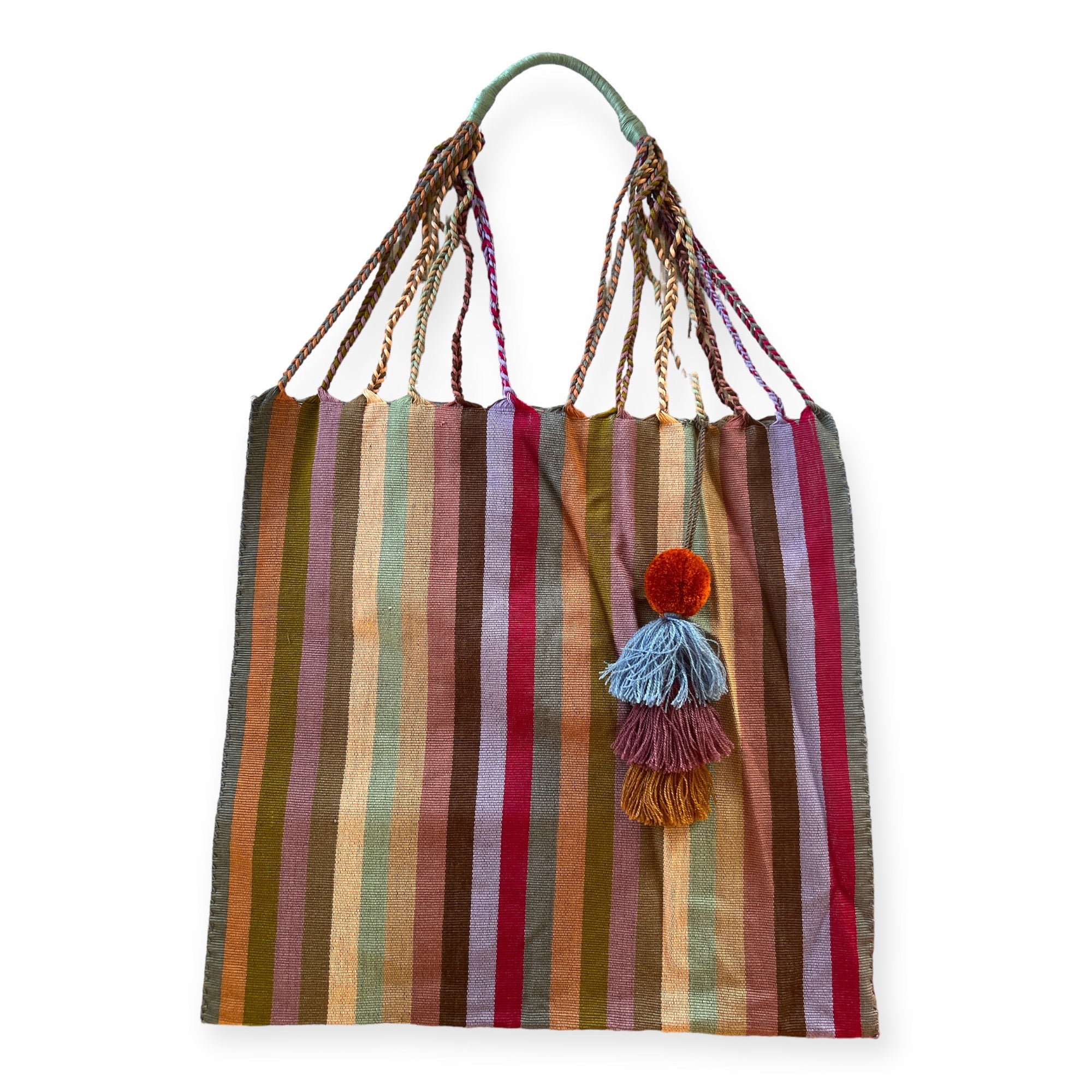 Mexican Striped Hammock Bag with Pom Pom