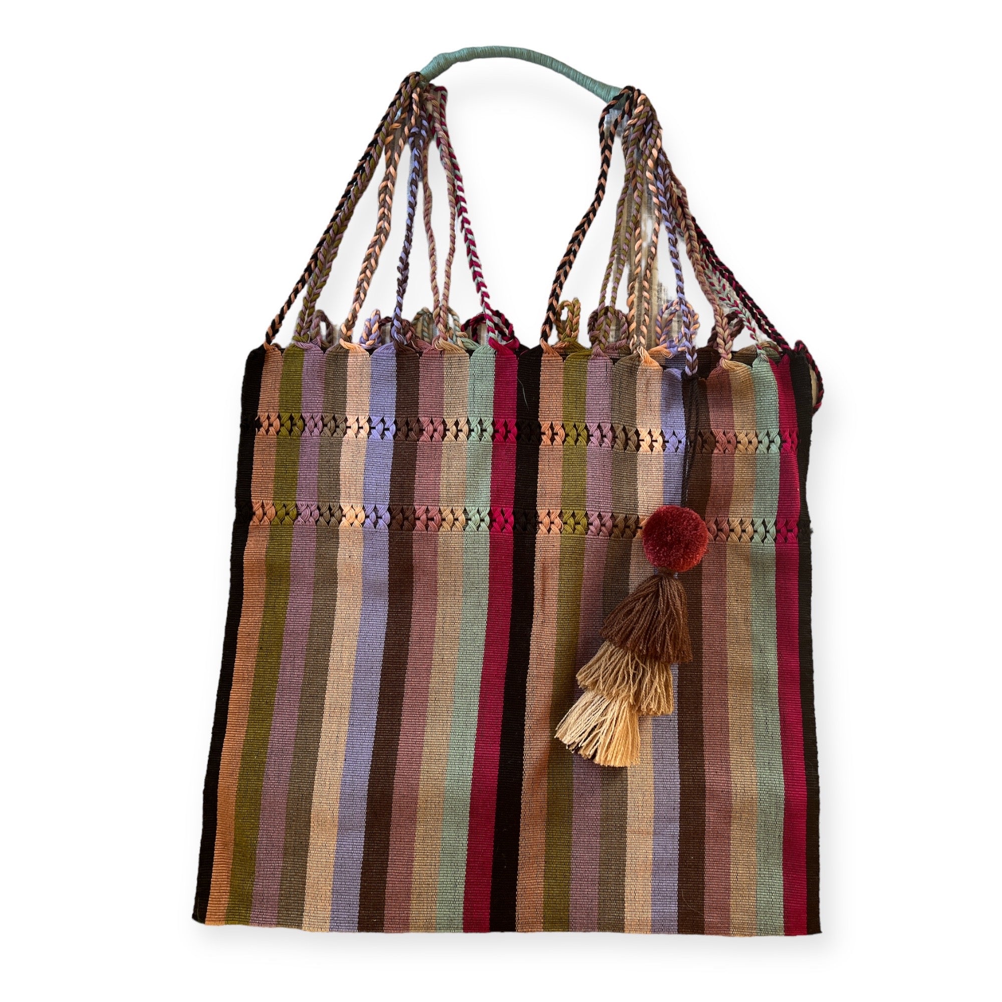 Mexican Striped Hammock Bag with Pom Pom