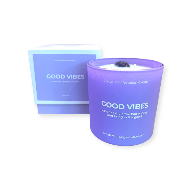 "Good Vibes" Amethyst Crystal Manifestation Candle