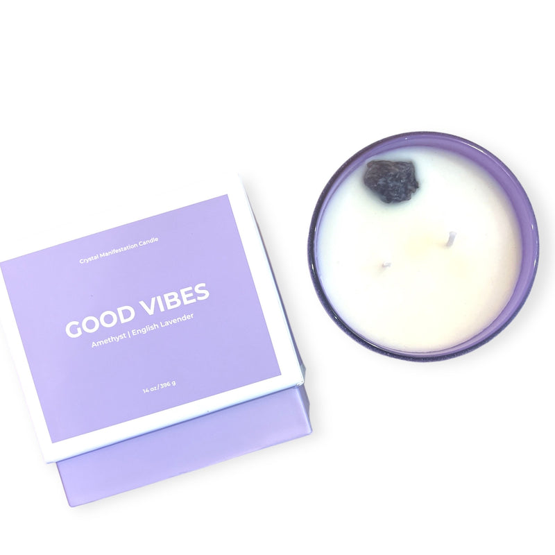 "Good Vibes" Amethyst Crystal Manifestation Candle