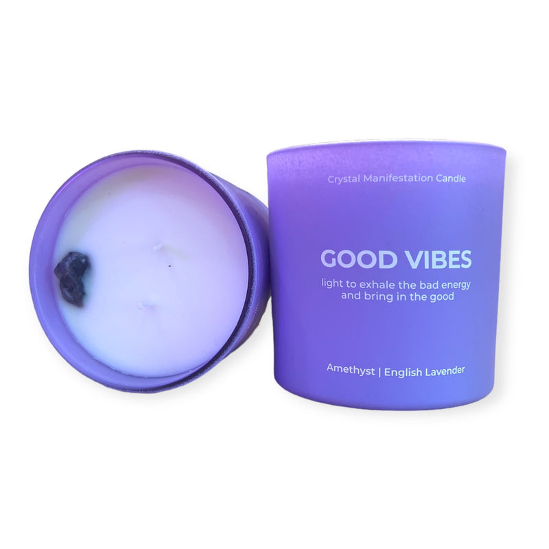 "Good Vibes" Amethyst Crystal Manifestation Candle