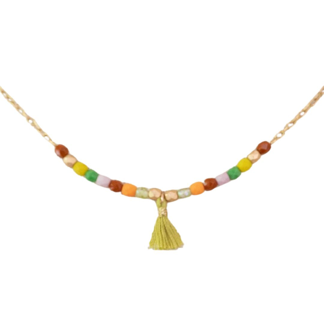 Dainty Beaded Necklace with Tassel