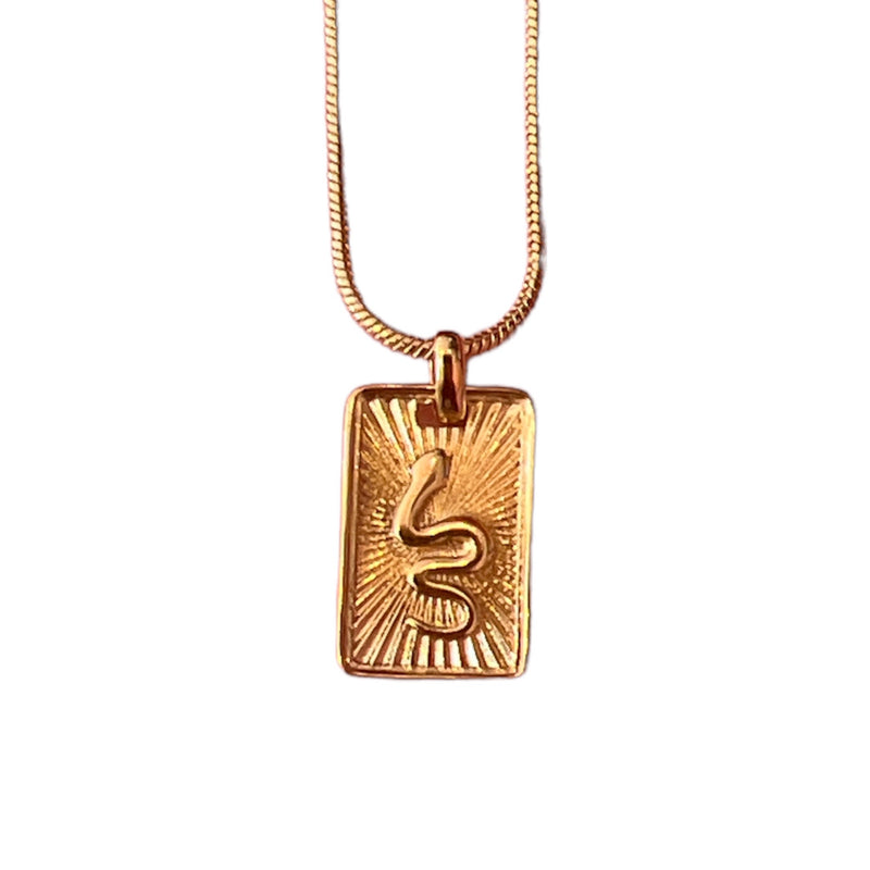 Gold Snake Tag Necklace