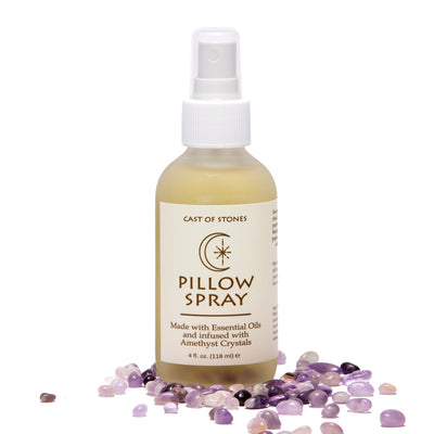 This calming pillow spray is made with essential oils and infused with amethyst crystals.